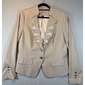 WHBM Tan Ruffled Blazer Women's Size 12 Fitted Career Jacket Lined Elegant